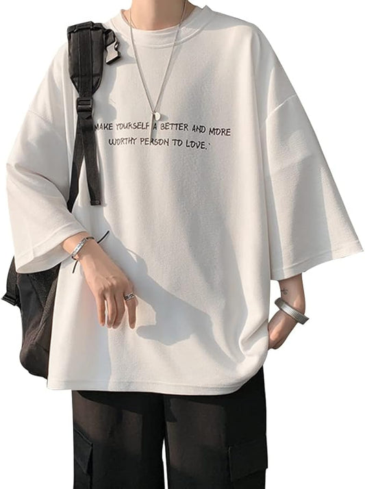 夏服 メンズ tシャツ 七分袖 涼しい ゆったり 大きい サイズ かっこいい服 クルーネック おしゃれ ビッグ シルエット カットソー カジュアル トップス 柔らかい肌触り 人気 なつふく 男女兼用 夏用 ウェア-ホワイト