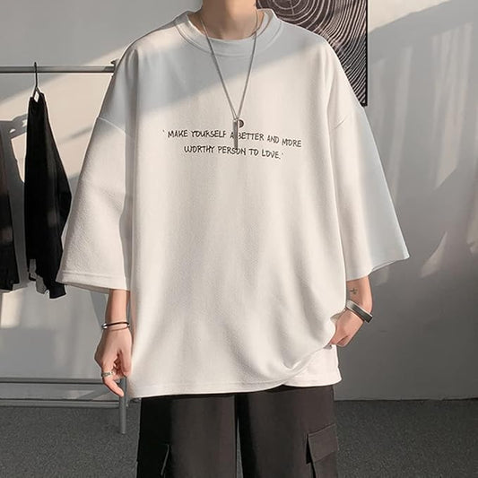 夏服 メンズ tシャツ 七分袖 涼しい ゆったり 大きい サイズ かっこいい服 クルーネック おしゃれ ビッグ シルエット カットソー カジュアル トップス 柔らかい肌触り 人気 なつふく 男女兼用 夏用 ウェア-ホワイト