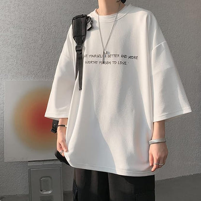 夏服 メンズ tシャツ 七分袖 涼しい ゆったり 大きい サイズ かっこいい服 クルーネック おしゃれ ビッグ シルエット カットソー カジュアル トップス 柔らかい肌触り 人気 なつふく 男女兼用 夏用 ウェア-ホワイト