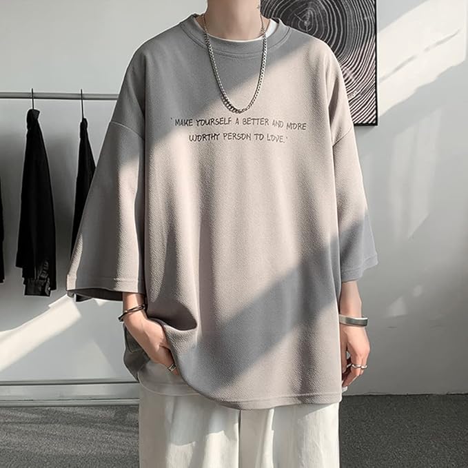 夏服 メンズ tシャツ 七分袖 涼しい ゆったり 大きい サイズ かっこいい服 クルーネック おしゃれ ビッグ シルエット カットソー カジュアル トップス 柔らかい肌触り 人気 なつふく 男女兼用 夏用 ウェア-グレー