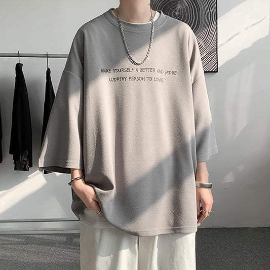 夏服 メンズ tシャツ 七分袖 涼しい ゆったり 大きい サイズ かっこいい服 クルーネック おしゃれ ビッグ シルエット カットソー カジュアル トップス 柔らかい肌触り 人気 なつふく 男女兼用 夏用 ウェア-グレー