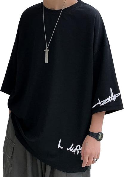 夏服 メンズ tシャツ メンズ 半袖 七分袖 大きいサイズ 無地 速乾性 柔らかい 軽い ファッション 服 メンズ-ブラック