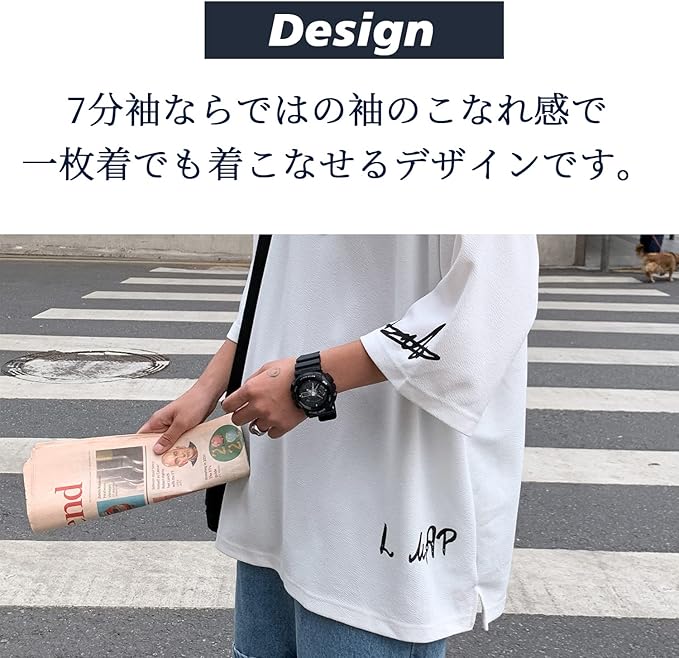 夏服 メンズ tシャツ メンズ 半袖 七分袖 大きいサイズ 無地 速乾性 柔らかい 軽い ファッション 服 メンズ-ホワイト