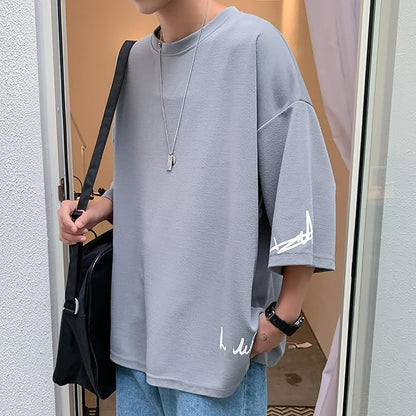 夏服 メンズ tシャツ メンズ 半袖 七分袖 大きいサイズ 無地 速乾性 柔らかい 軽い ファッション 服 メンズ-グレー