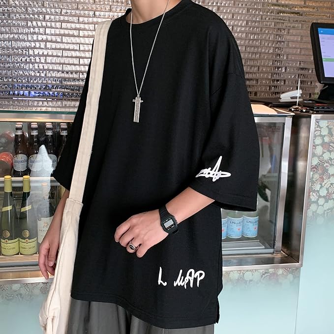夏服 メンズ tシャツ メンズ 半袖 七分袖 大きいサイズ 無地 速乾性 柔らかい 軽い ファッション 服 メンズ-ブラック
