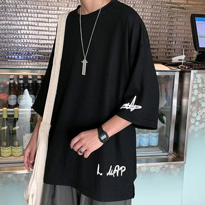 夏服 メンズ tシャツ メンズ 半袖 七分袖 大きいサイズ 無地 速乾性 柔らかい 軽い ファッション 服 メンズ-ブラック