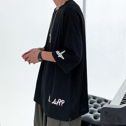 夏服 メンズ tシャツ メンズ 半袖 七分袖 大きいサイズ 無地 速乾性 柔らかい 軽い ファッション 服 メンズ-ブラック