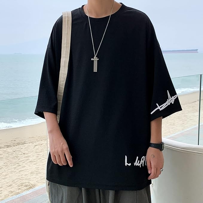 夏服 メンズ tシャツ メンズ 半袖 七分袖 大きいサイズ 無地 速乾性 柔らかい 軽い ファッション 服 メンズ-ブラック