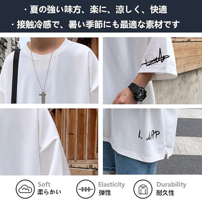 夏服 メンズ tシャツ メンズ 半袖 七分袖 大きいサイズ 無地 速乾性 柔らかい 軽い ファッション 服 メンズ-ブラック