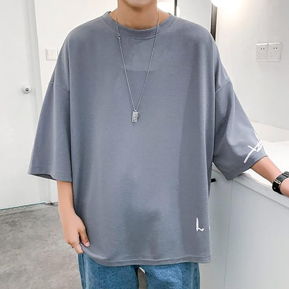 夏服 メンズ tシャツ メンズ 半袖 七分袖 大きいサイズ 無地 速乾性 柔らかい 軽い ファッション 服 メンズ-グレー